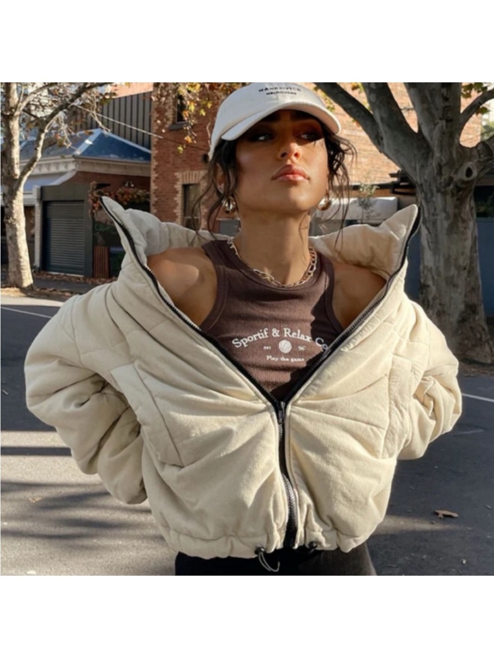 Women's Princess Polly Cream Corduroy Puffer Jacket - Casual Cozy Coat